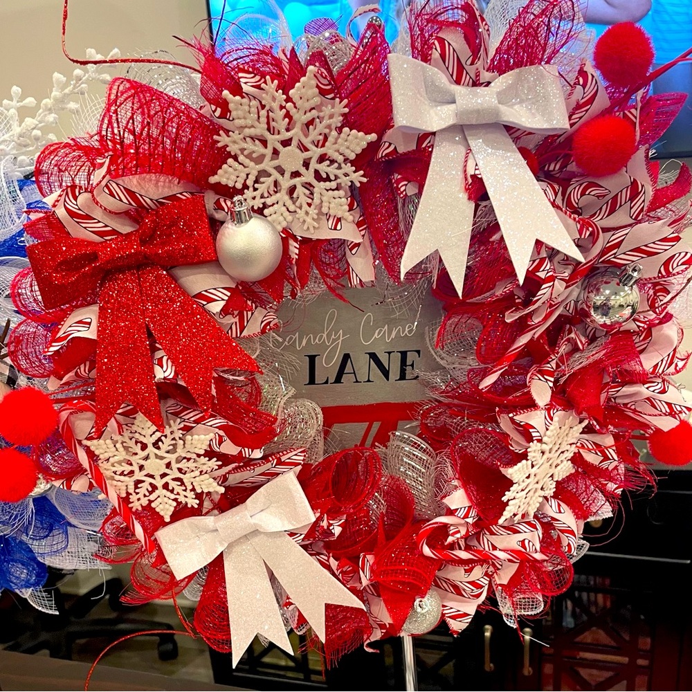 Handmade Christmas candy cane wreath